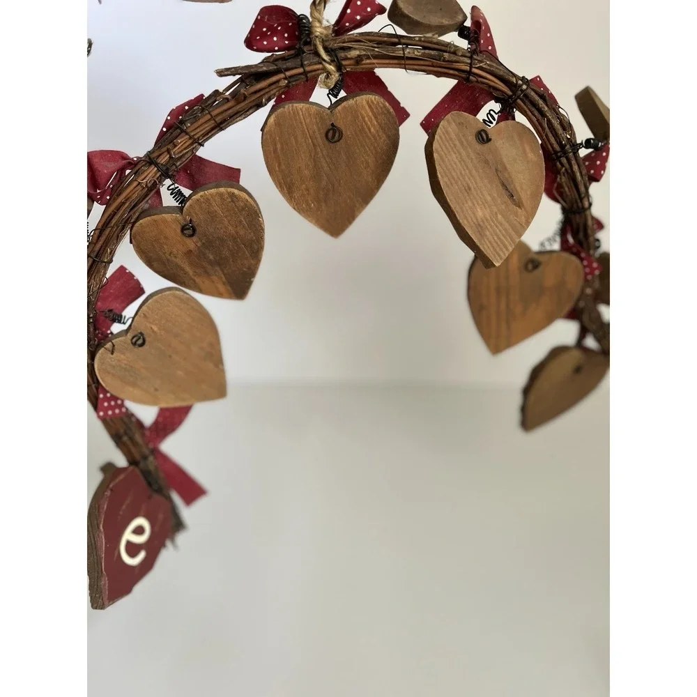 Vtg Hand Painted Heart wood hanging door decor WELCOME 80s 90s cottage valentine - Picture 3 of 5